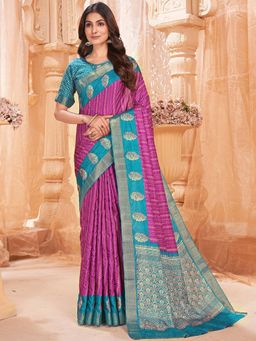 Garden VARELI - Magenta Floral Printed Slub Kota Saree Without Blouse