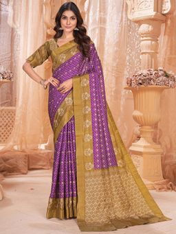 Garden VARELI - Purple Printed Slub Kota Saree Without Blouse