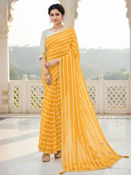 Akhilam - Women Georgette Yellow Embellished Designer Saree with Unstitched Blouse