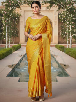 Akhilam - Women Viscose Yellow Woven Design Designer Saree with Unstitched Blouse