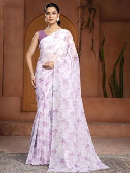 Garden VARELI - Purple Floral Printed Slub Taspa Saree Without Blouse