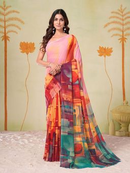 Garden VARELI - Multi-Color Solid Slub Taspa Saree Without Blouse