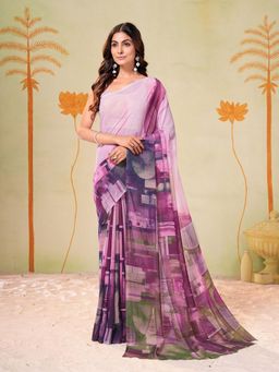Garden VARELI - Lavender Abstract Printed Slub Taspa Saree Without Blouse