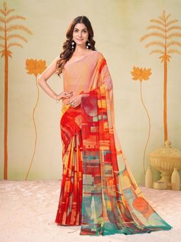 Garden VARELI - Peach Abstract Printed Slub Taspa Saree Without Blouse
