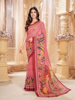 Garden VARELI - Peach Checks Printed Slub Taspa Saree Without Blouse