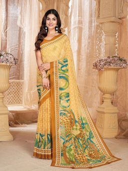 Garden VARELI - Yellow Abstract Printed Slub Taspa Saree Without Blouse