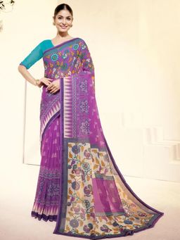 Garden VARELI - Purple Printed Slub Taspa Saree Without Blouse