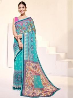 Garden VARELI - Turquoise Solid Slub Taspa Saree Without Blouse