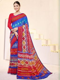 Garden VARELI - Blue Printed Slub Taspa Saree Without Blouse