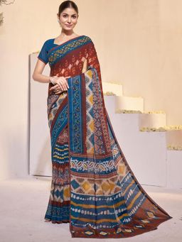 Garden VARELI - Brown Printed Slub Taspa Saree Without Blouse