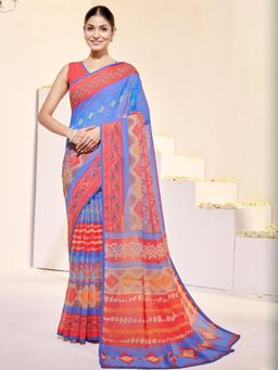 Garden VARELI - Pink Printed Slub Taspa Saree Without Blouse