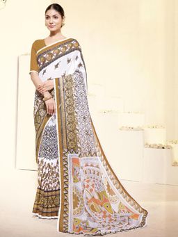 Garden VARELI - Brown Printed Slub Taspa Saree Without Blouse