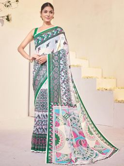Garden VARELI - Green Printed Slub Taspa Saree Without Blouse