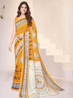 Garden VARELI - Yellow Indian Printed Slub Taspa Saree With Unstitched Blouse