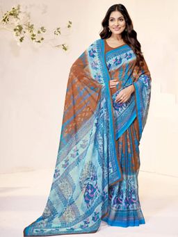 Garden VARELI - Women Brown Printed Slub Taspa Saree Without Blouse