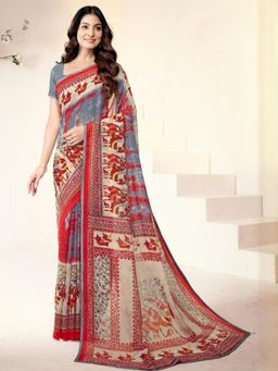 Garden VARELI - Women Grey Printed Slub Taspa Saree Without Blouse