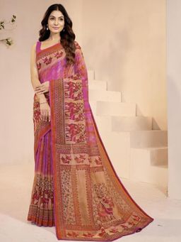 Garden VARELI - Women Pink Printed Slub Taspa Saree Without Blouse