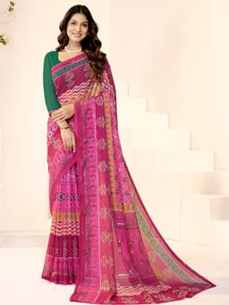 Garden VARELI - Women Pink Floral Printed Slub Taspa Saree Without Blouse