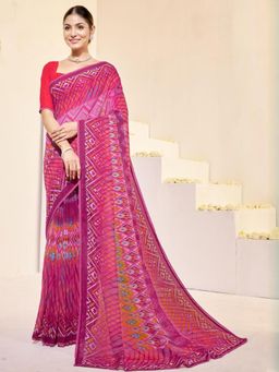Garden VARELI - Women Pink Geometric Printed Slub Taspa Saree Without Blouse