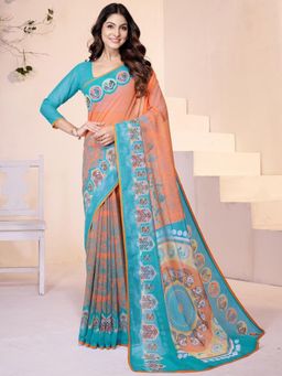 Garden VARELI - Women Blue Tie & Dye Slub Taspa Saree Without Blouse