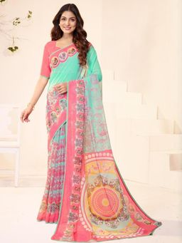 Garden VARELI - Women Pink Tie & Dye Slub Taspa Saree Without Blouse