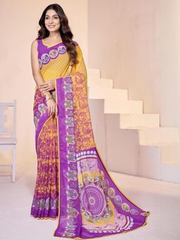Garden VARELI - Women Purple Tie & Dye Slub Taspa Saree Without Blouse