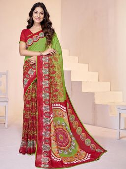 Garden VARELI - Women Red Tie & Dye Slub Taspa Saree Without Blouse