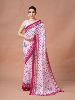 Garden VARELI - Women Multi-Color Polka Dotted Slub Taspa Saree Without Blouse