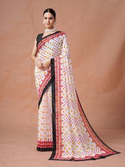 Garden VARELI - Women Multi-Color Polka Dotted Slub Taspa Saree Without Blouse