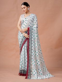 Garden VARELI - Women Multi-Color Polka Dotted Slub Taspa Saree With Unstitched Blouse