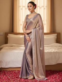 Akhilam - Women Chiffon Metallic Embellished Designer Saree with Unstitched Blouse