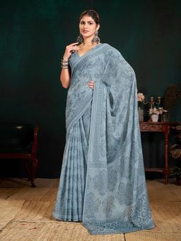Garden VARELI - Women Grey Floral Printed Viscose Brasso Saree With Unstitched Blouse