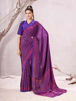 Garden VARELI - Women Purple Paisley Printed Brasso Saree Without Blouse