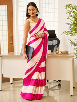 Teejh - Tej Women Pink Silk Blend Colorblocked Saree with Unstitched Blouse