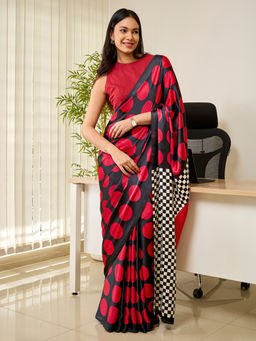Teejh - Tej Women Red Silk Blend Polka Dotted Saree with Unstitched Blouse
