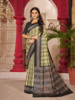 Garden VARELI - Women Olive Abstract Printed Crepe Saree Without Blouse