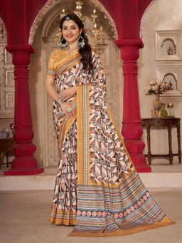Garden VARELI - Women Gold Geometric Printed Crepe Saree Without Blouse