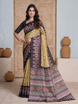 Garden VARELI - Women Brown Printed Art Silk Saree Without Blouse