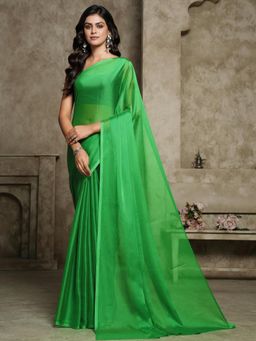 Garden VARELI - Women Green Solid Chiffon Saree Without Blouse