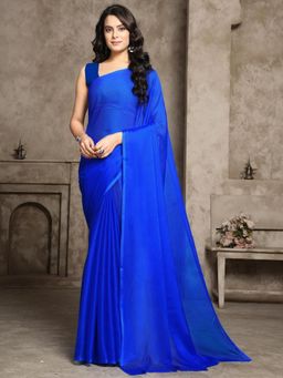 Garden VARELI - Women Blue Solid Chiffon Saree Without Blouse