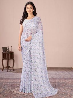 Garden VARELI - Women Multi-Color Floral Printed Chiffon Saree Without Blouse