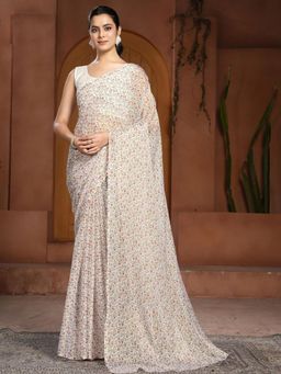 Garden VARELI - Women Multi Color Floral Printed Chiffon Saree Without Blouse