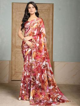 Garden VARELI - Women Multi-Color Abstract Printed Chiffon Saree Without Blouse
