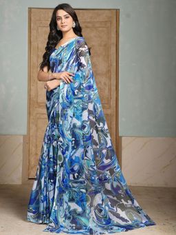 Garden VARELI - Women Multi-Color Abstract Printed Chiffon Saree Without Blouse