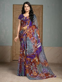 Garden VARELI - Women Multi-Color Abstract Printed Chiffon Saree Without Blouse