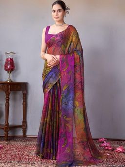 Garden VARELI - Women Multi-Color Printed Chiffon Saree Without Blouse