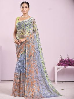 Garden VARELI - Women Multi-Color Abstract Printed Chiffon Saree Without Blouse