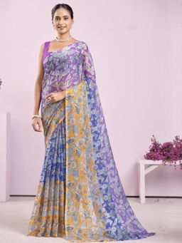 Garden VARELI - Women Multi-Color Abstract Printed Chiffon Saree Without Blouse