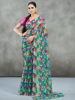 Garden VARELI - Women Multi-Color Printed Chiffon Saree Without Blouse