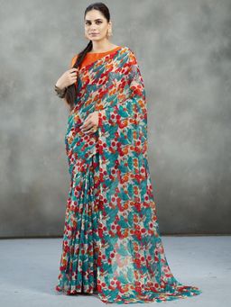 Garden VARELI - Women Multi Color Printed Chiffon Saree Without Blouse